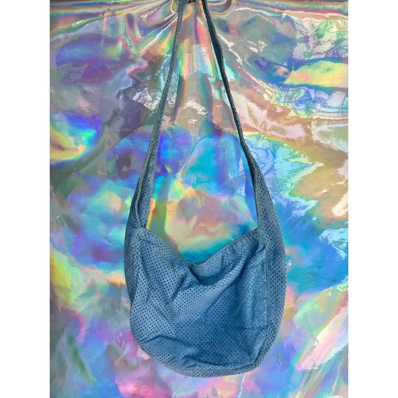 00s Sky Blue with Silver Cutout Faux Suede Purse - Picture 1 of 11